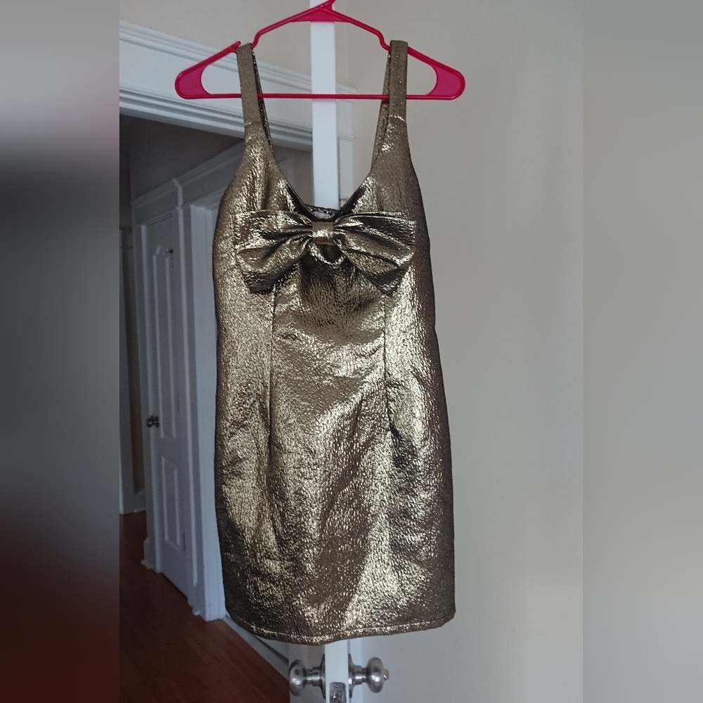 Corey Lynn Calter - Lee Gold Metallic Dress with Bow size S